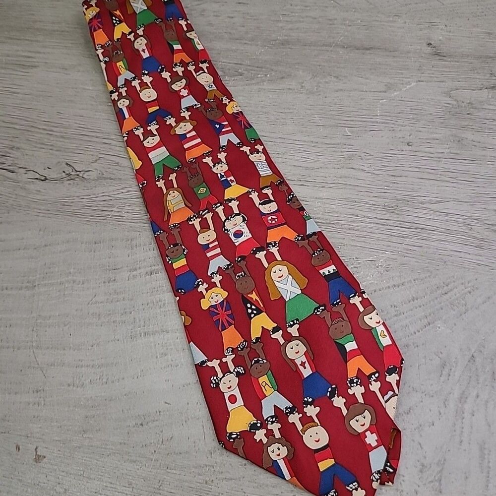 Save The Children Mens Necktie Tie Preowned If We All Work Together Leah Silk